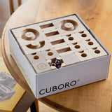 Cuboro standard 50 piece wooden marble run set in it's packaging box.