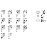 A graphic showing all the different pieces included in the Cuboro Trick Wooden Marble Run Set