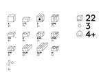 A diagram showing how many of the different shaped pieces re included in the Cuboro WAVE marble run set