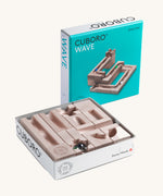 The Cuboro WAVE marble run set in it's box, with the lid next to it