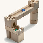 Cuboro Magnet Wooden Marble Run Set shown set up pictured on a cream background
