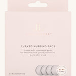 The light pink box of the Lola & Lykke Curved Bamboo Nursing Pads. Includes 4 pads