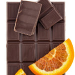 dark chocolate with broken off pieces and slices of orange