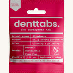 The Denttabs toothpaste tabs in strawberry flavour.