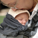Didymos didyfix baby carrier in double anthracite showing close up of the neck rest adjusted to position of baby's head