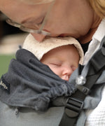 Didymos didyfix baby carrier in double anthracite showing close up of the neck rest adjusted to position of baby's head