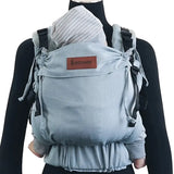 Front of Didymos didyfix carrier in blue ocean shown on mannequin. A soft structured full buckle carrier made from cotton