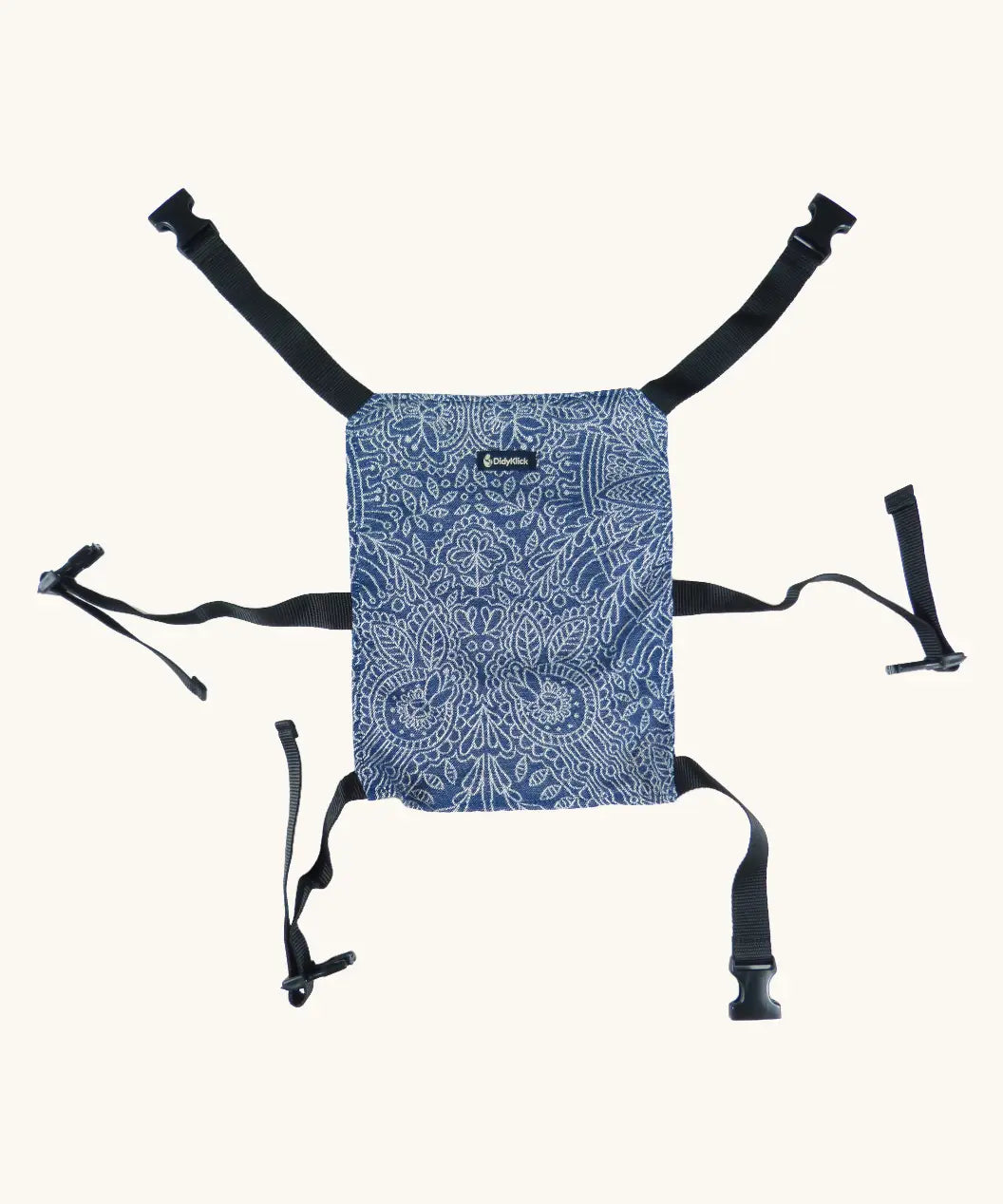 Didymos toy cotton carrier in the blue kipos design laid flat showing buckles unfastened
