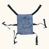 Didymos toy cotton carrier in the blue kipos design laid flat showing buckles unfastened