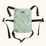 Didymos toy cotton carrier in the olive green twig design laid flat showing buckles unfastened