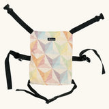 Didymos toy cotton carrier in the zephyr design laid flat showing buckles unfastened 