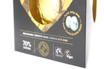 Close up of the Fairtrade and Vegan certifications on the side of the Divine dark chocolate Easter egg