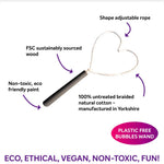 Infographic showing features of the Dr Zigs wooden hand bubble wand