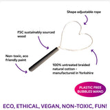 Infographic showing features of the Dr Zigs wooden hand bubble wand