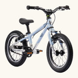 Early Rider belter 14 inch kids bicycle in arctic blue with a brushed aluminium bottom half. Features a belt drive chain and chunky wheels