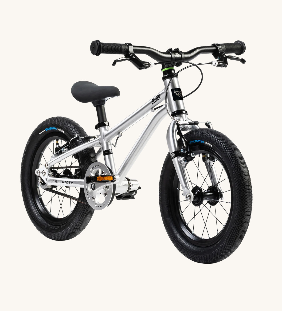 The Early Rider Belter 14" Kids Pedal Bike for 3-5 Years in brushed aluminium. Babipur are official stockists of Early Rider. 