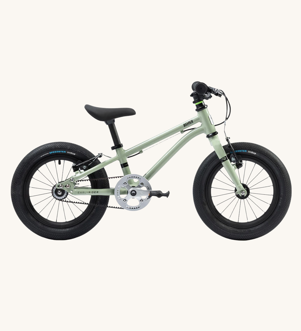 The Early Rider Belter 14" Kids Pedal Bike for 3-5 Years in sage green. Babipur are official stockists of Early Rider. 