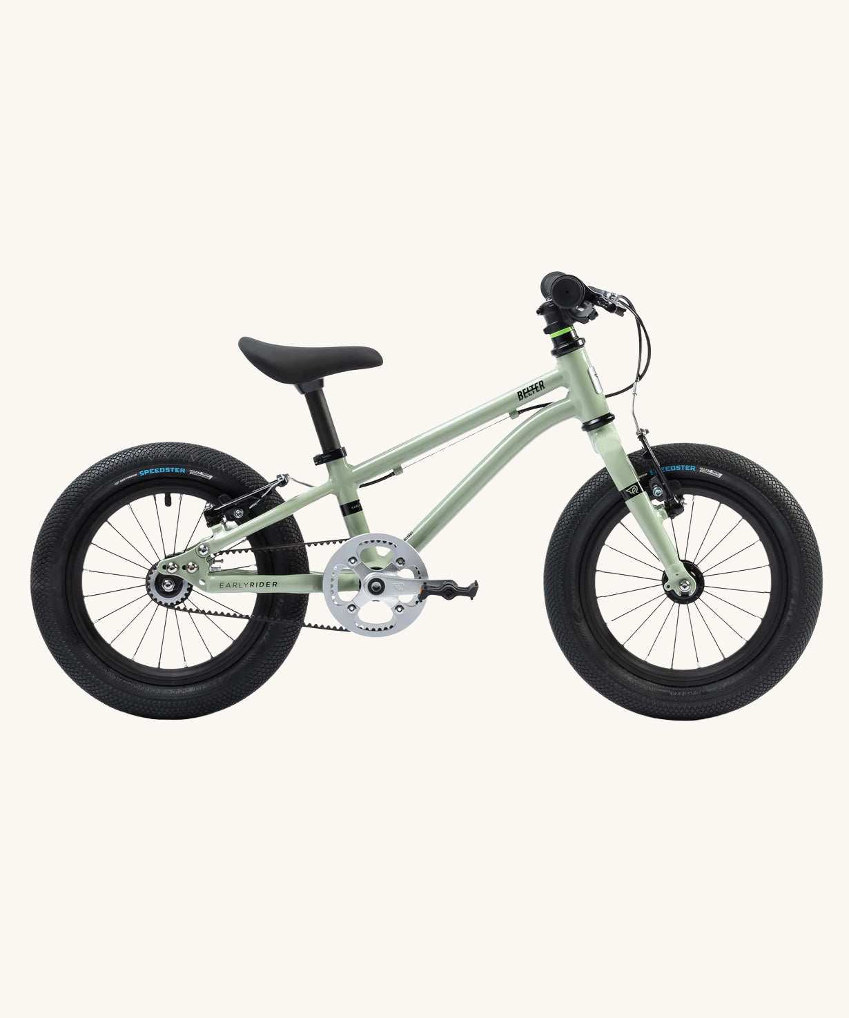 The Early Rider Belter 14" Kids Pedal Bike for 3-5 Years in sage green. Babipur are official stockists of Early Rider. 