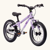 Early Rider belter 14 inch kids bicycle in violet haze with a brushed aluminium bottom half. Features a belt drive chain and chunky wheels