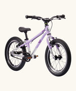 Early Rider belter 16 inch kids bicycle in violet haze with a brushed aluminium bottom half. Features a belt drive chain and chunky wheels