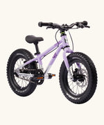 Early Rider kids Seeker 14 inch mountain bike in violet haze with a brushed aluminium bottom half. Features disk brakes and chunky wheels