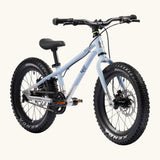 Early Rider kids Seeker 16 inch mountain bike in arctic blue with a brushed aluminium bottom half. Features disk brakes and chunky wheels