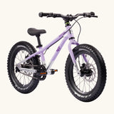 Early Rider kids Seeker 16 inch mountain bike in violet haze with a brushed aluminium bottom half. Features disk brakes and chunky wheels