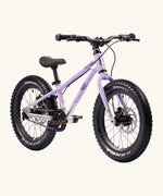 Early Rider kids Seeker 16 inch mountain bike in violet haze with a brushed aluminium bottom half. Features disk brakes and chunky wheels