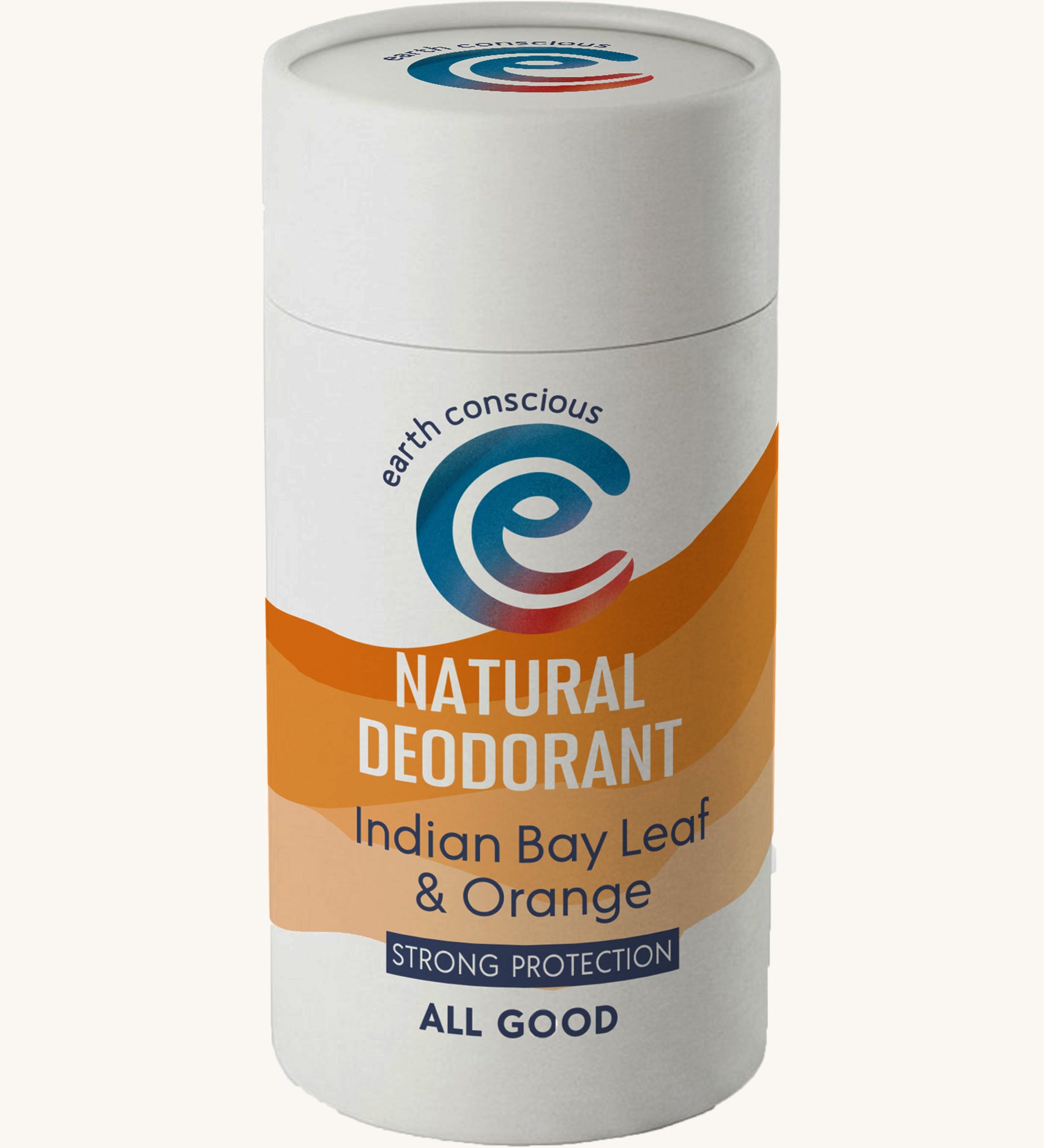 A 90g stick of natural deodorant by Earth Conscious, in an Indian Bay Leaf & Orange scent. 