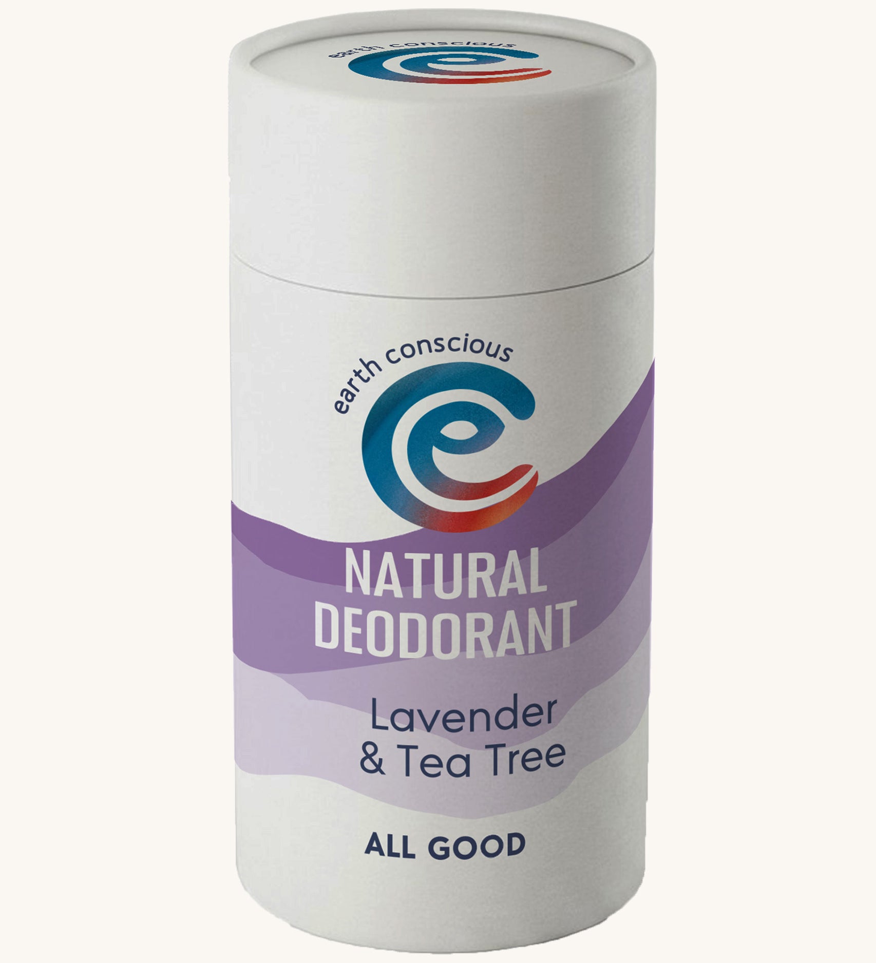A 90g stick of natural deodorant by Earth Conscious, in a Lavender and Tea Tree scent.