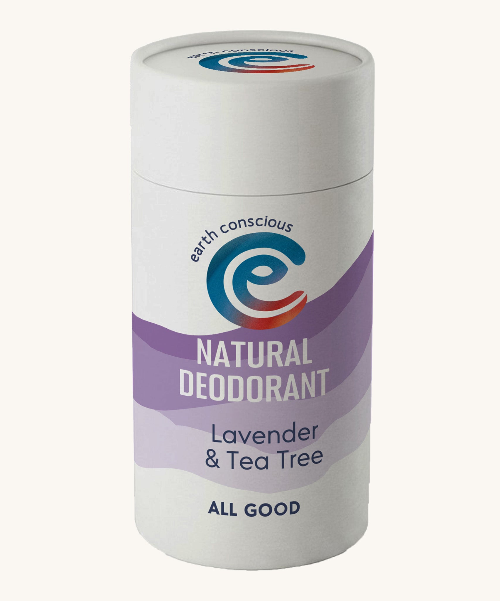 A 90g stick of natural deodorant by Earth Conscious, in a Lavender and Tea Tree scent.