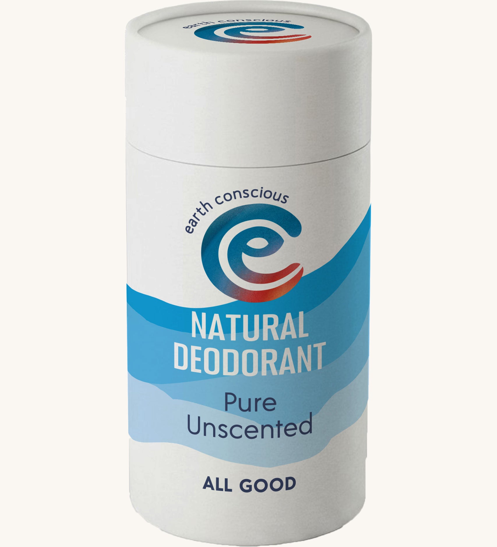 The Earth Conscious Natural Deodorant in a 90g tube, unscented for extra sensitive skin.