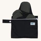 Earthwise starter kit includes 4 reusable period pads and a coordinating mini wet bag purse in Black.