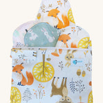 Earthwise starter kit includes 4 reusable period pads and a coordinating mini wet bag purse in Woodland print.