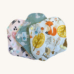 Three Earthwise Panty Liners in cute woodland prints.