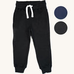 The Eco Outfitters organic cotton jogger trousers for PE, in black with a white drawstring cord.
