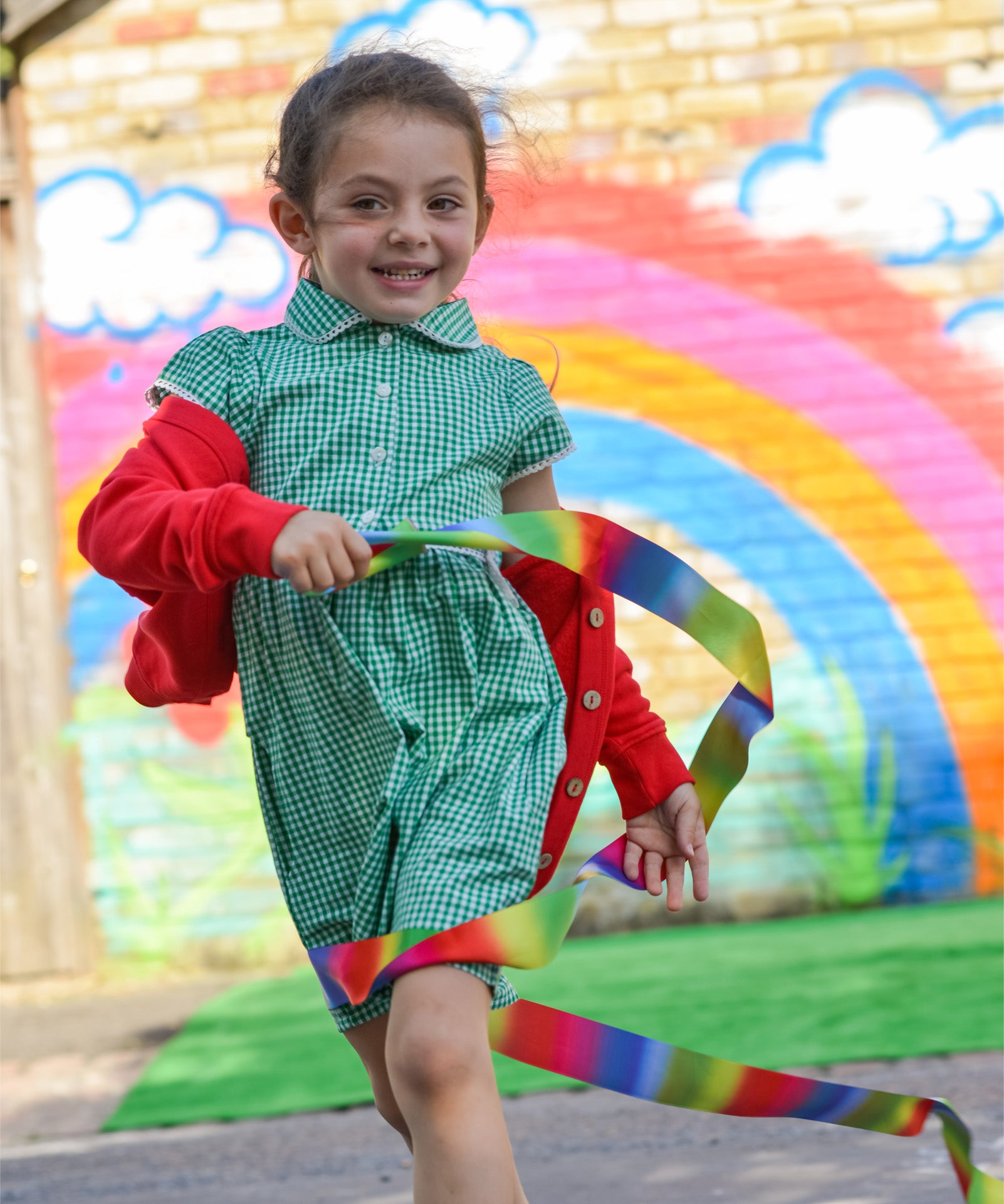 The Eco Outfitters organic and fair trade cotton school summer dress in green gingham.