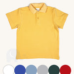The Eco Outfitters organic cotton school polo shirt, in yellow with other colour swatches available.