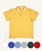 The Eco Outfitters organic cotton school polo shirt, in yellow with other colour swatches available.