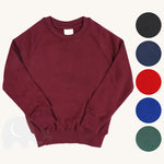 Eco Outfitters school uniform sweatshirt jumper in maroon, with circular colour swatches to showcase the other colours available.