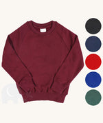 Eco Outfitters school uniform sweatshirt jumper in maroon, with circular colour swatches to showcase the other colours available.