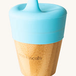 Bamboo baby weaning sippy cup with silicone sippy lid.