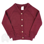 The Eco Outfitters organic cotton school cardigan in maroon.