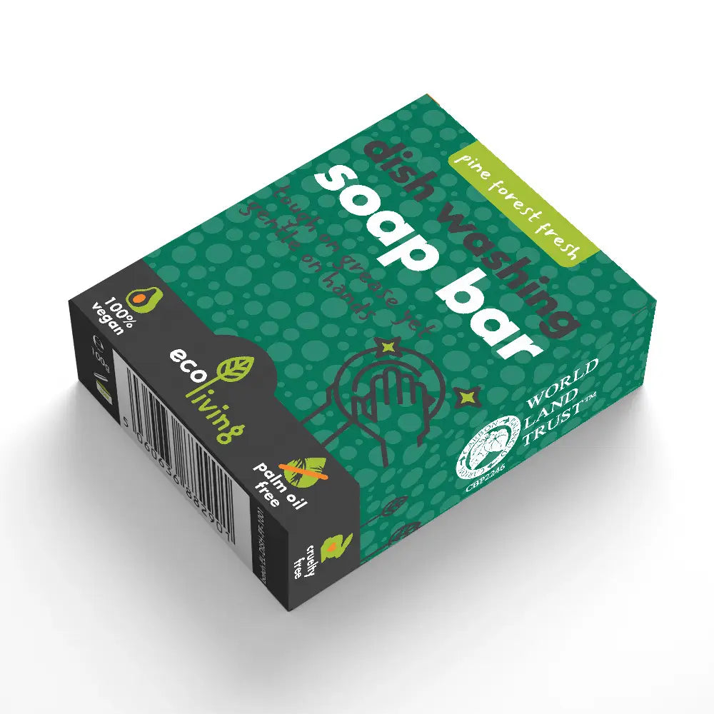 Ecoliving plastic-free concentrated dish soap bar in Pine Forest Fresh scent.