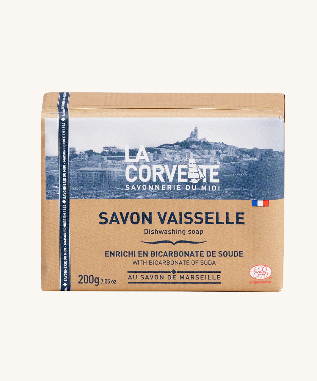 Ecoliving Organic original Marseille Household Soap Bar in it's paper packaging. 
