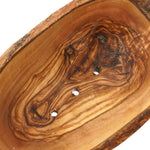 Close up of the wood grain on the Ecoliving plastic-free olive wood soap dish