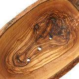 Close up of the wood grain on the Ecoliving plastic-free olive wood soap dish