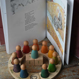 The Around The Year children's hardback book by Elsa Beskow shown open on the pages for March and placed behind a Grapat Welsh perpetual calendar with the date arch the 1st shown. 