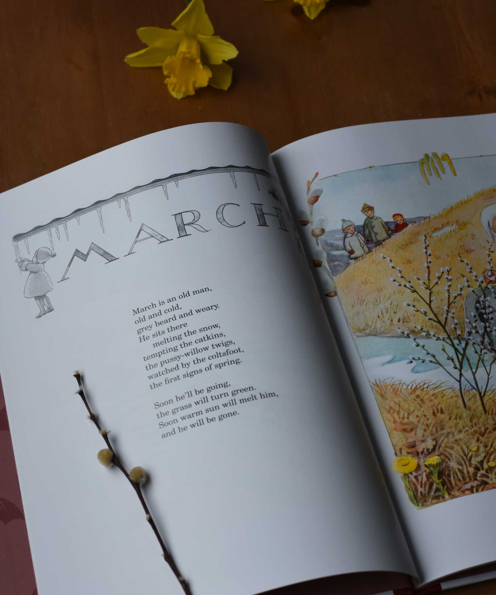 The March poem featured in the Around The Year children's hardback book by Elsa Beskow.