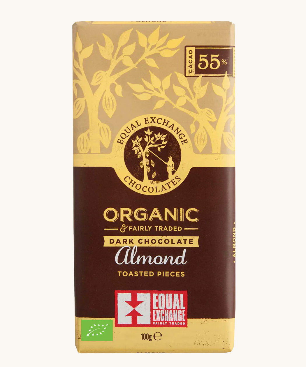 equal exchange fair trade almond chocolate in wrapper